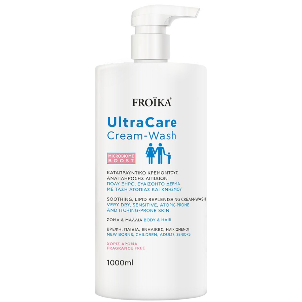 Froika Froika UltraCare Cream Wash Καταπραϋντικό Κρεμοντούς Καθαρισμού Κατάλληλο για Ξηρό, Ευαίσθητο Δέρμα με Τάση Ατοπίας & Κνησμού με Αντλία 1000ml