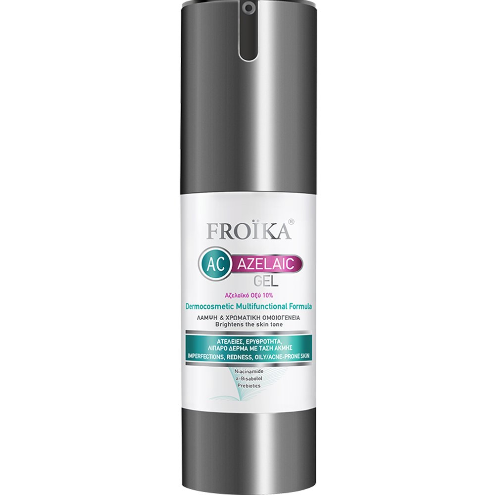 Froika Froika AC Azelaic Gel Dermocosmetic Multifunctional Formula for Intense Imperfections, Redness & Acne - Prone Skin Απαλό Gel με 10% Αζελαϊκό Οξύ που Μειώνει την Εμφάνιση Ατελειών & την Έκκριση Σμήγματος για Μικτό / Λιπαρό Δέρμα με Τάση Ακμής 30ml
