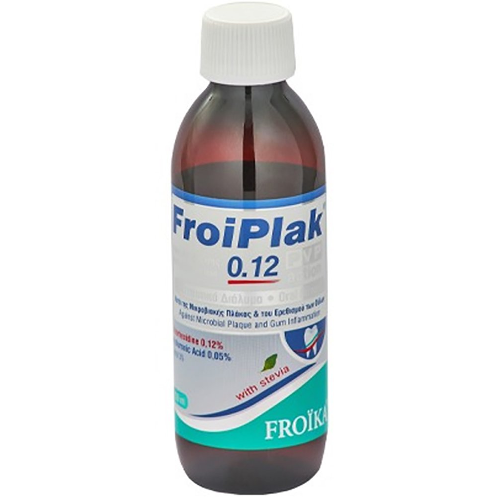 Froika FroiPlak 0.12 PVP Action Mouthwash Αντισηπτικό Στοματικό διάλυμα Κατά της Χρώσης των Δοντιών, Κατά της Μικροβιακής Πλάκας & του Ερεθισμού των Ούλων 250ml