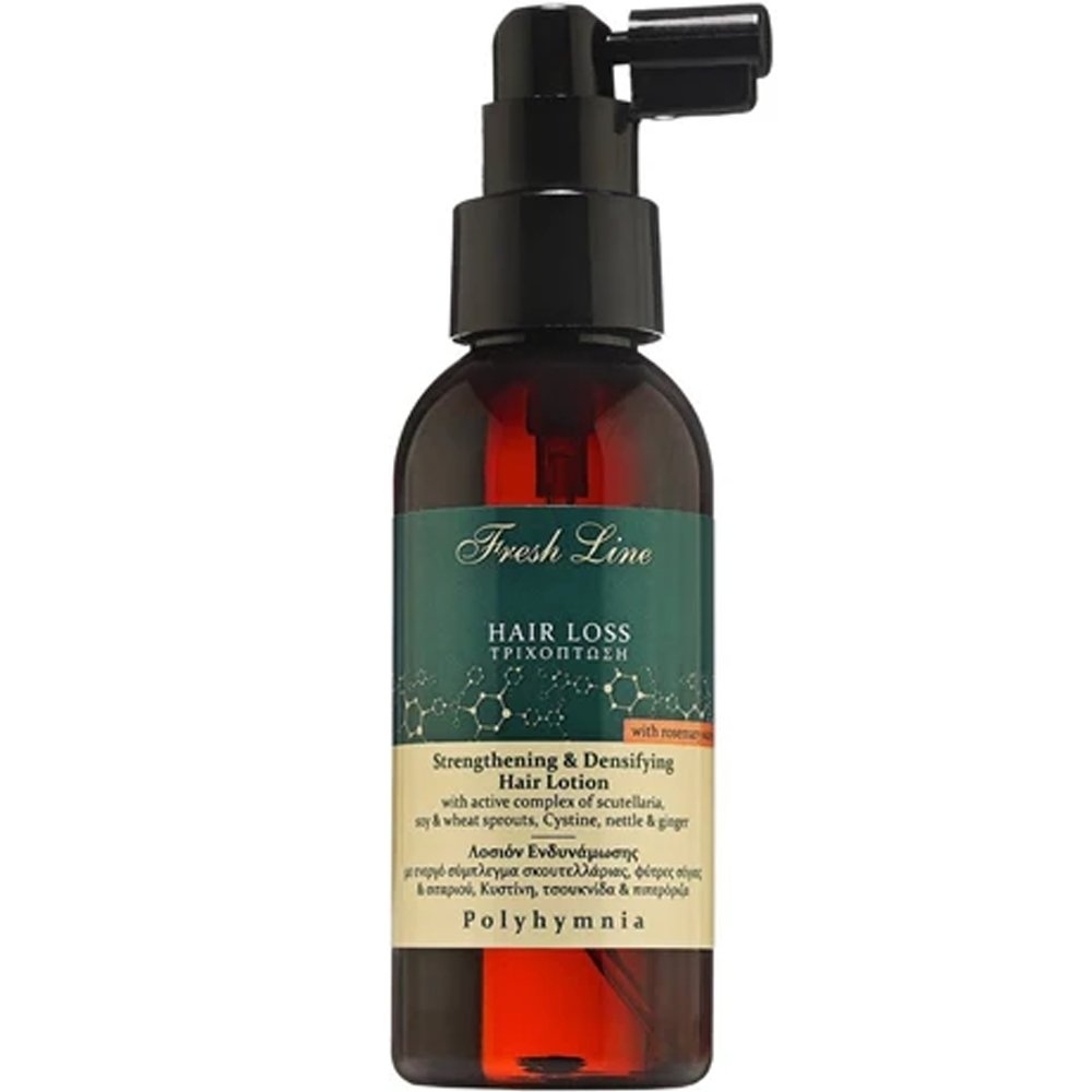 Fresh Line Hair Loss Polyhymnia Strengthening & Densifying Hair Lotion Λοσιόν Ενδυνάμωσης Πολύμνια για Τριχόπτωση Εμπλουτισμένη με Φυτικό Σύμπλεγμα Εκχυλίσματος Ρίζας Σκουτελλάριας, Φύτρων Σόγιας, Σιταριού & Κυστίνη 100ml
