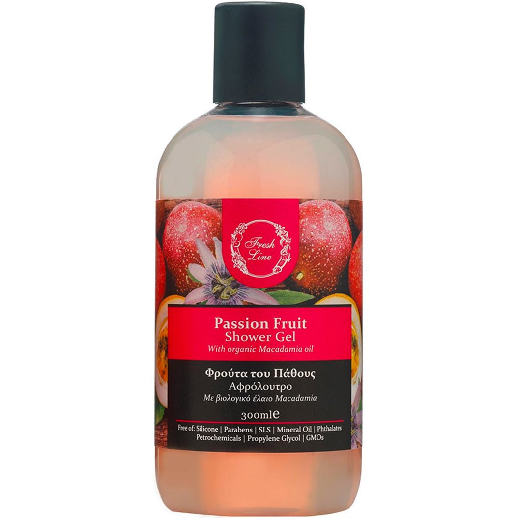 Fresh Line Passion Fruit Shower Gel Εξωτικό & Φρουτώδες Αφρόλουτρο Φυσικής Σύνθεσης με Φρούτα του Πάθους & Βιολογικό Έλαιο Macadamia 300ml