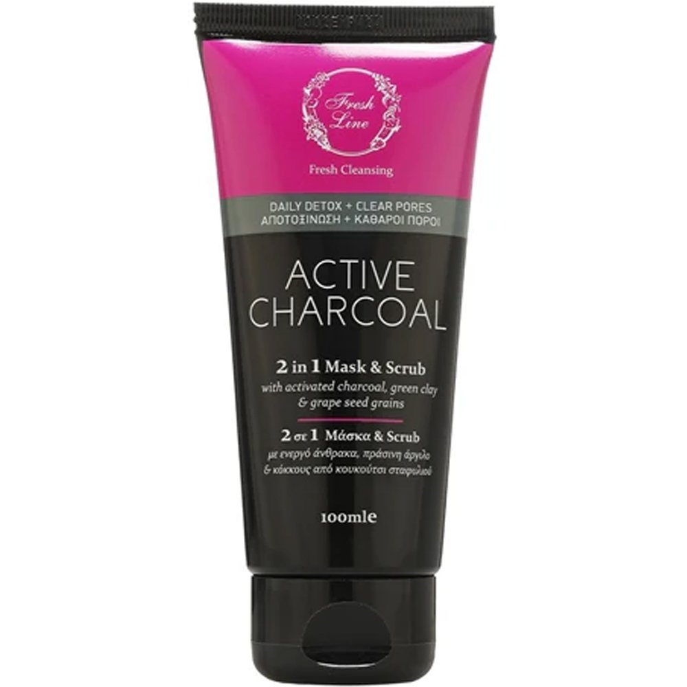 Fresh Line Fresh Cleansing Active Charcoal 2 In 1 Mask & Scrub Μάσκα & Απολέπιση 2 σε 1 με Ενεργό Άνθρακα για Όλους τους Τύπους Επιδερμίδας 100ml