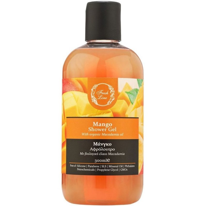 Fresh Line Mango Shower Gel Εξωτικό & Φρουτώδες Αφρόλουτρο Φυσικής Σύνθεσης με Μάνγκο & Βιολογικό Έλαιο Macadamia 300ml