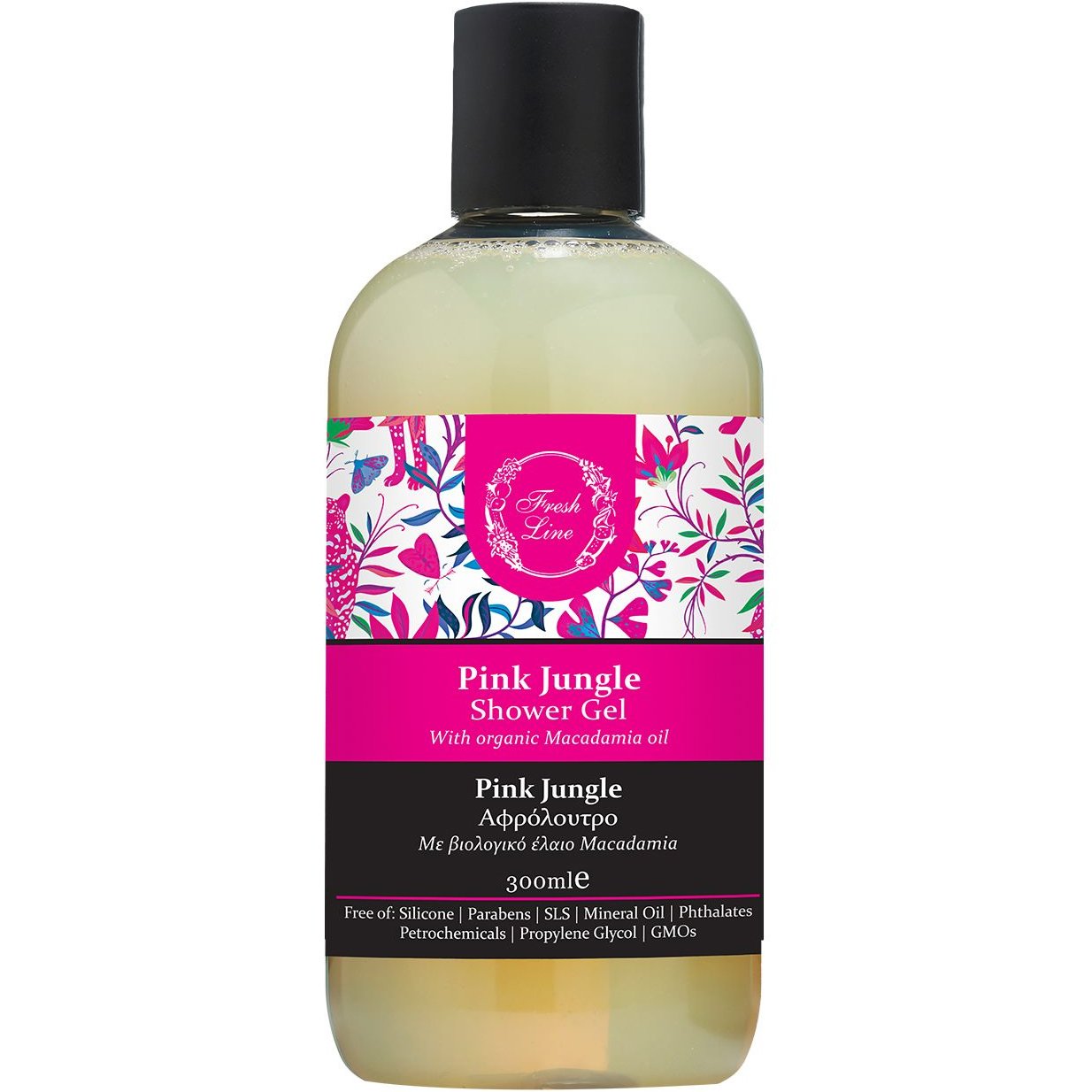 Fresh Line Pink Jungle Shower Gel Εξωτικό & Φρουτένιο Αφρόλουτρο Φυσικής Σύνθεσης με Βιολογικό Έλαιο Macadamia 300ml