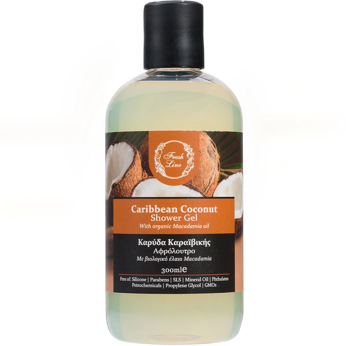 Fresh Line Caribbean Coconut Shower Gel Εξωτικό & Χαλαρωτικό Αφρόλουτρο Φυσικής Σύνθεσης με Καρύδα & Βιολογικό Έλαιο Macadamia 300ml