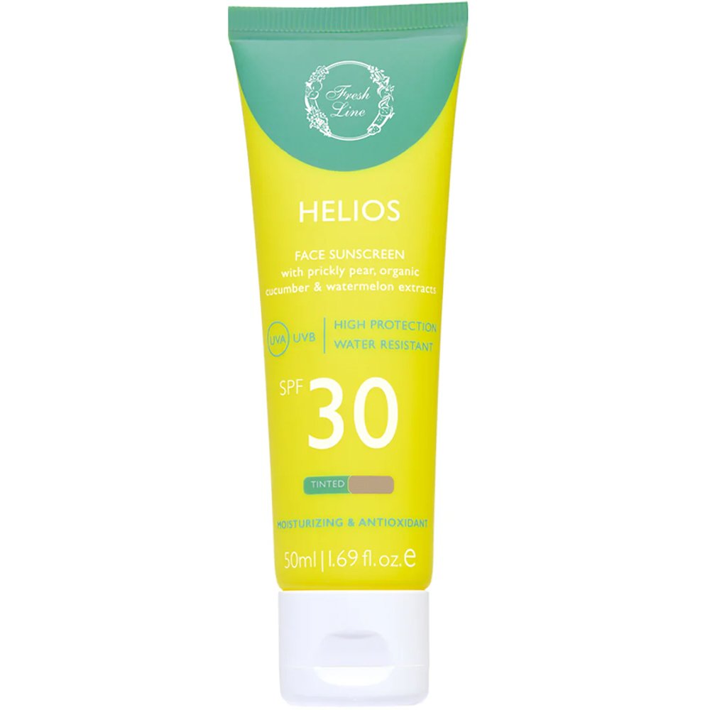 Fresh Line Helios Face Tinted Spf30 Sunscreen Cream Αντηλιακή Κρέμα Προσώπου με Χρώμα Υψηλής Προστασίας με Εκχυλίσματα από Φραγκόσυκο, Βιολογικό Αγγούρι & Καρπούζι 50ml