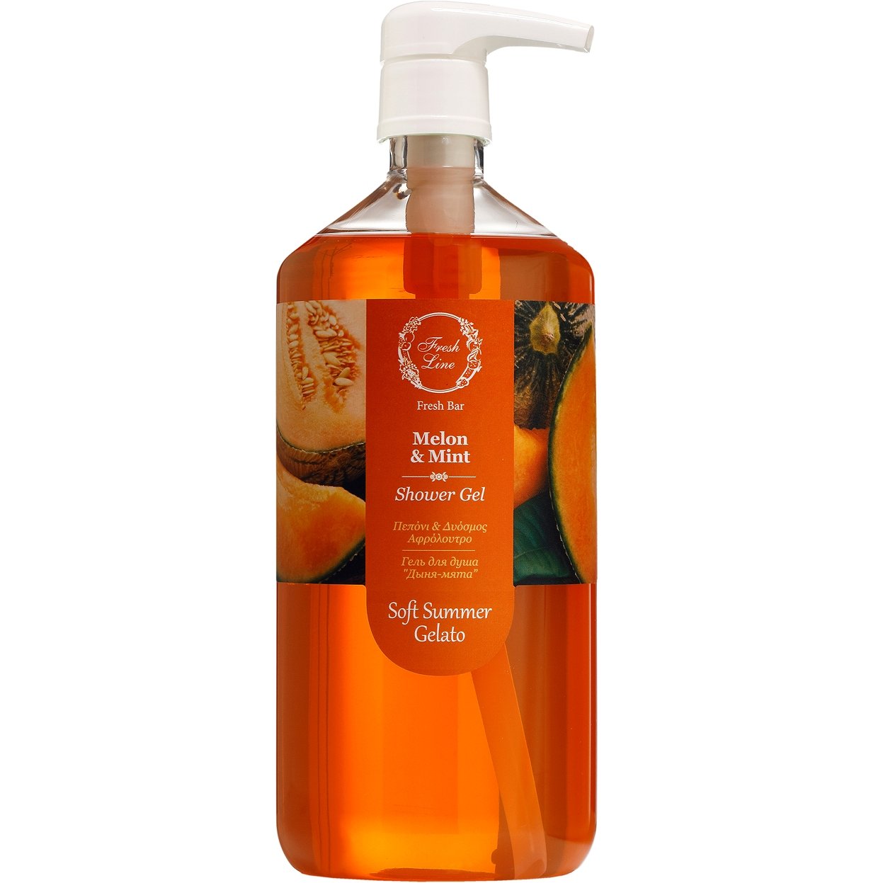 Fresh Line Fresh Bar Melon & Mint Shower Gel Soft Summer Gelato Δροσερό & Καλοκαιρινό Αφρόλουτρο Σώματος Φυσικής Σύνθεσης με Πεπόνι & Μέντα 1Lt
