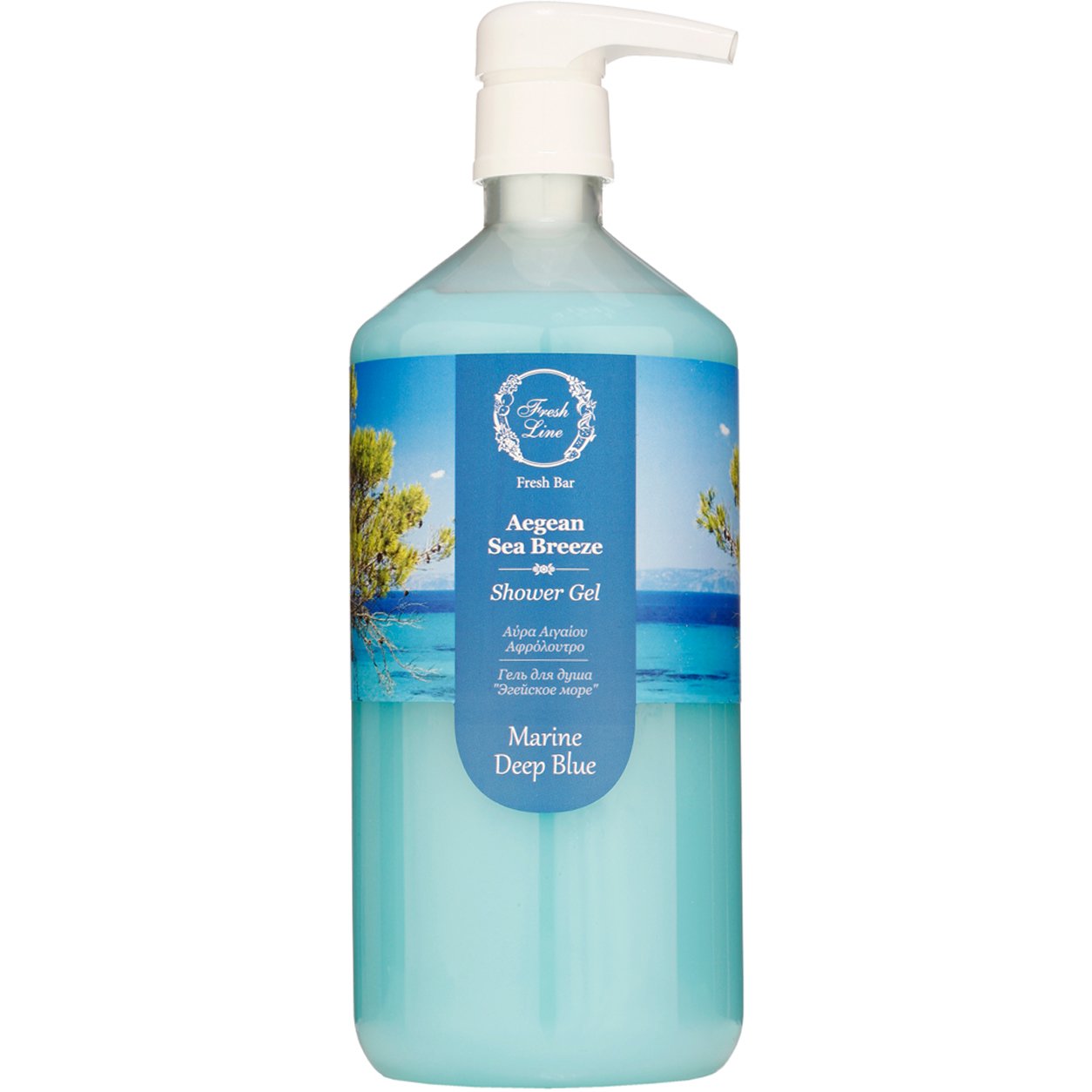 Fresh Line Fresh Bar Aegean Sea Breeze Shower Gel Marine Deep Blue Δροσερό & Καλοκαιρινό Αφρόλουτρο Σώματος Φυσικής Σύνθεσης με Θαλασσινή Αύρα Αιγαίου 1Lt