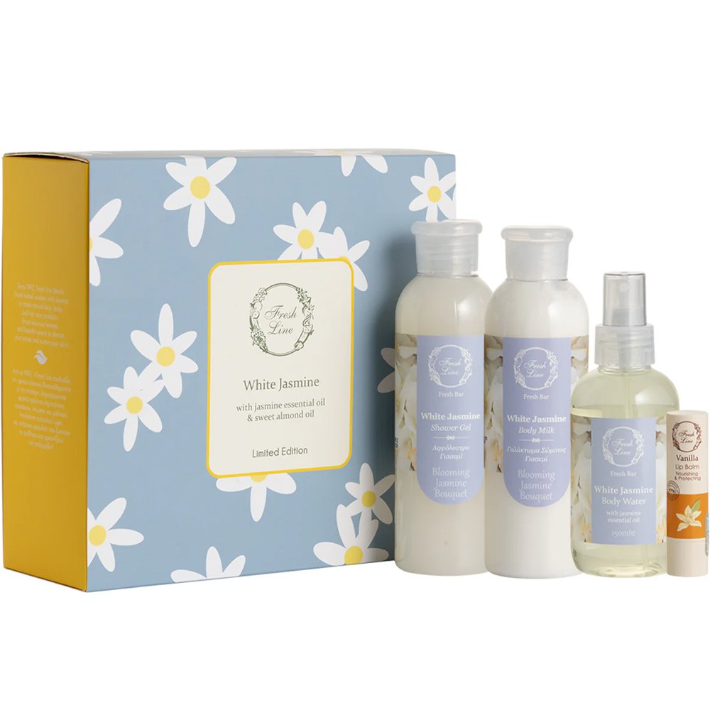 Fresh Line Promo Fresh Bar White Jasmine Shower Gel 200ml & Body Milk 200ml & Body Water 150ml & Nourishing & Protecting Vanilla Lip Balm 5,4g