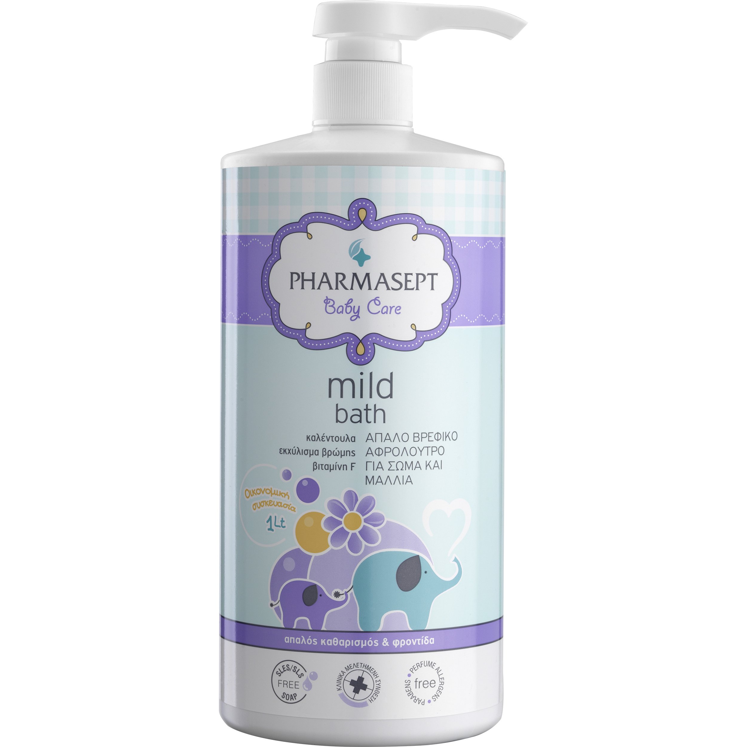 Baby Care Mild Bath 1Lt – Pharmasept,Παιδικό Αφρόλουτρο για Σώμα & Μαλλιά Χωρίς Αλκάλια ή Σαπούνι με Ουδέτερο pH7