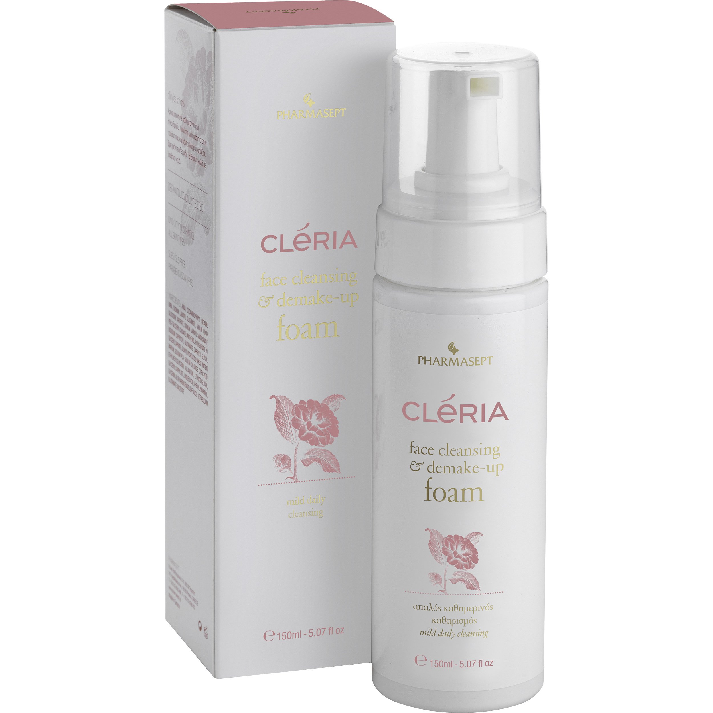 Pharmasept Cleria Face Cleansing & Demake-up Foam Απαλός Αφρός Καθαρισμού Προσώπου & Ντεμακιγιάζ,Χωρίς Σαπούνι & SLES/SLS 150ml