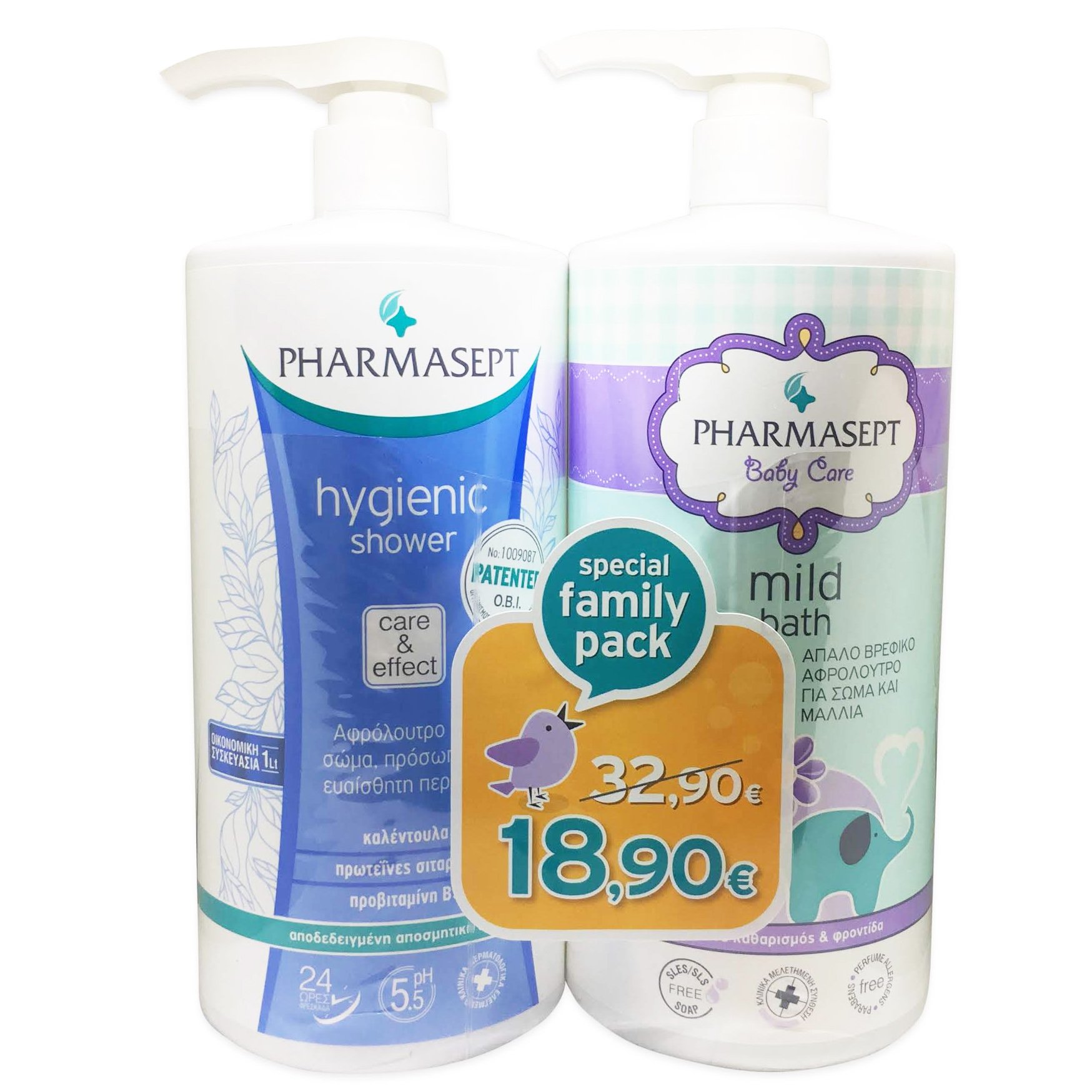 Pharmasept Πακέτο Προσφοράς Hygienic Shower 1Lt & Baby Care Mild Bath 1Lt σε Ειδική Τιμή