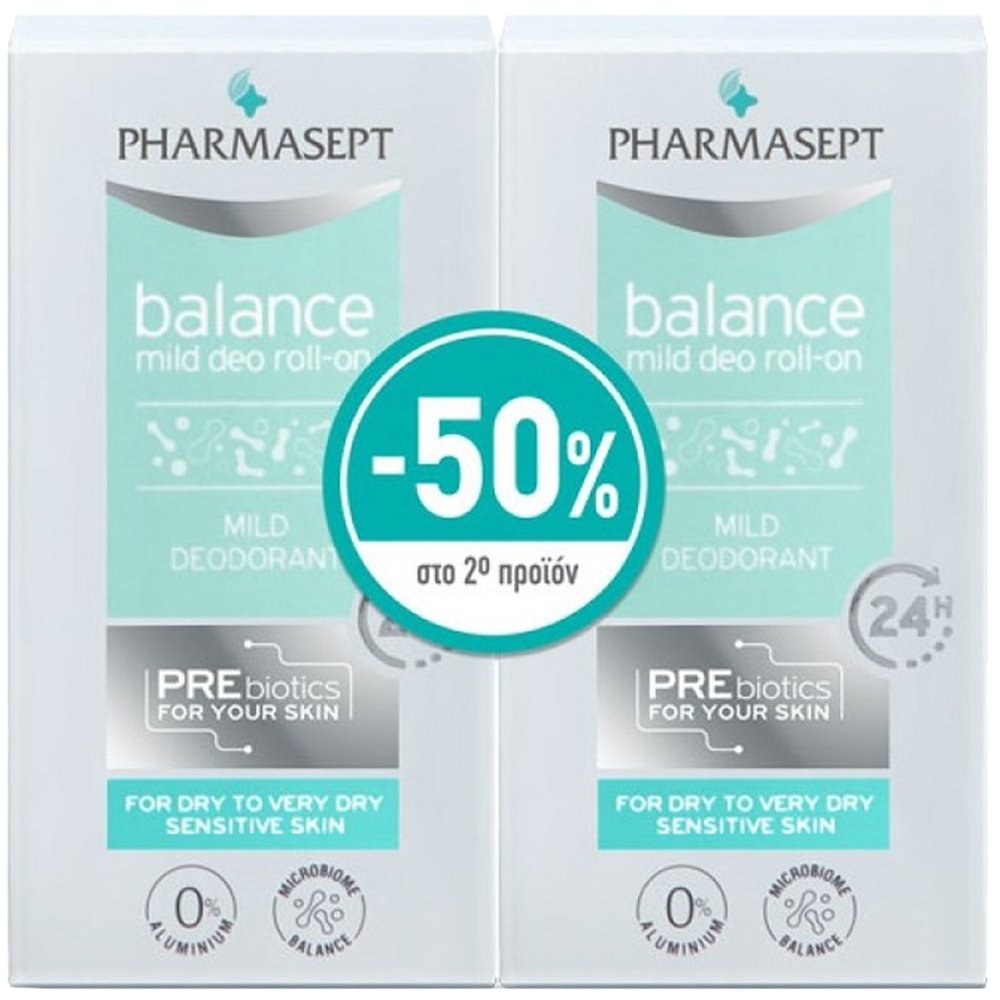 Pharmasept Πακέτο Προσφοράς Balance Mild Deo Roll on Αποσμητικό με Κρεμώδη Υφή για Ευαίσθητες Επιδερμίδες & μη Ανεκτικό Δέρμα 2x50ml