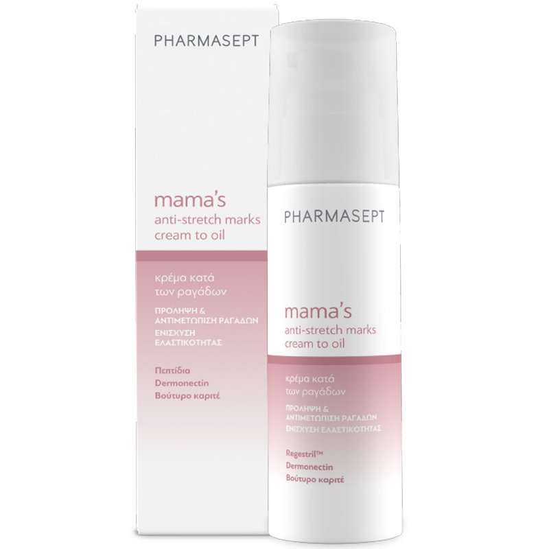 Pharmasept Mama’s Anti-Stretch Marks Cream to Oil Κρέμα Πρόληψης & Αντιμετώπισης των Ραγάδων Κατά την Διάρκεια της Εγκυμοσύνης & Μετά 150ml