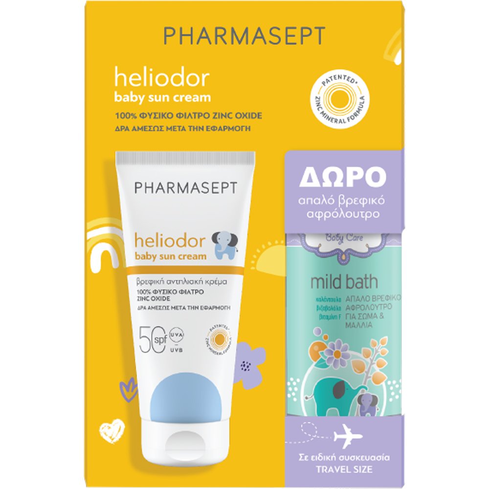 Pharmasept Pharmasept Promo Heliodor Baby Sun Cream Spf50, 100ml & Baby Care Mild Bath 100ml