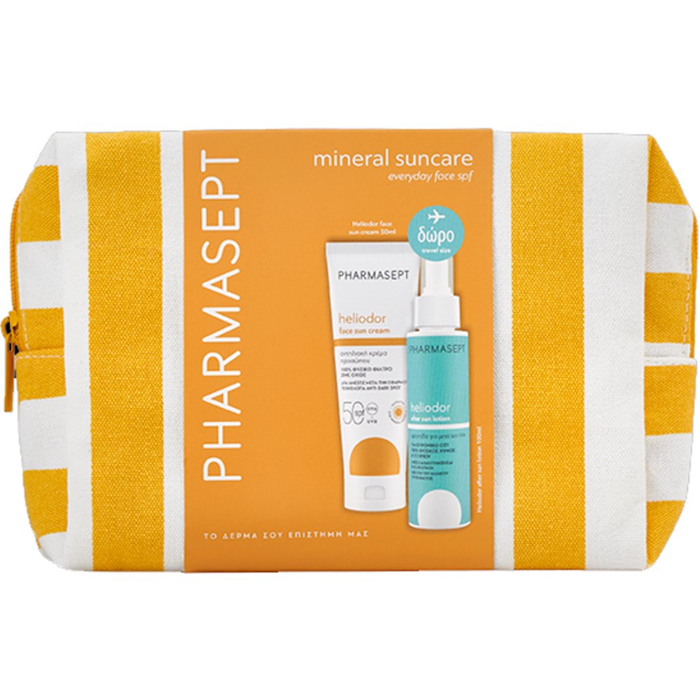 Pharmasept Promo Heliodor Face Sun Cream Spf50, 50ml & Δώρο Travel Size Moisturizing & Soothing After Sun Lotion with Cucumber & Hyaluronic Acid 100ml & Νεσεσέρ 1 Τεμάχιο