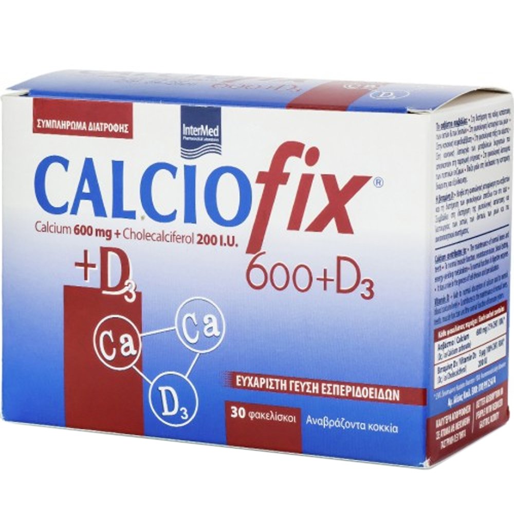 Intermed Calciofix Calcium 600mg & D3 200IU Συμπλήρωμα Διατροφής με Ασβέστιο & Βιταμίνη D3 για την Καλή Υγεία των Οστών με Ευχάριστη Γεύση Εσπεριδοειδών 30 Sachets