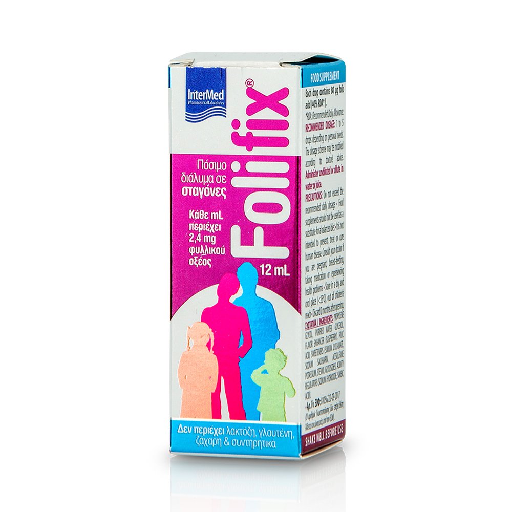 InterMed Intermed Folifix Oral Solution Drops Συμπλήρωμα Διατροφής Πόσιμου Φυλλικού Οξέως σε Σταγόνες 12ml