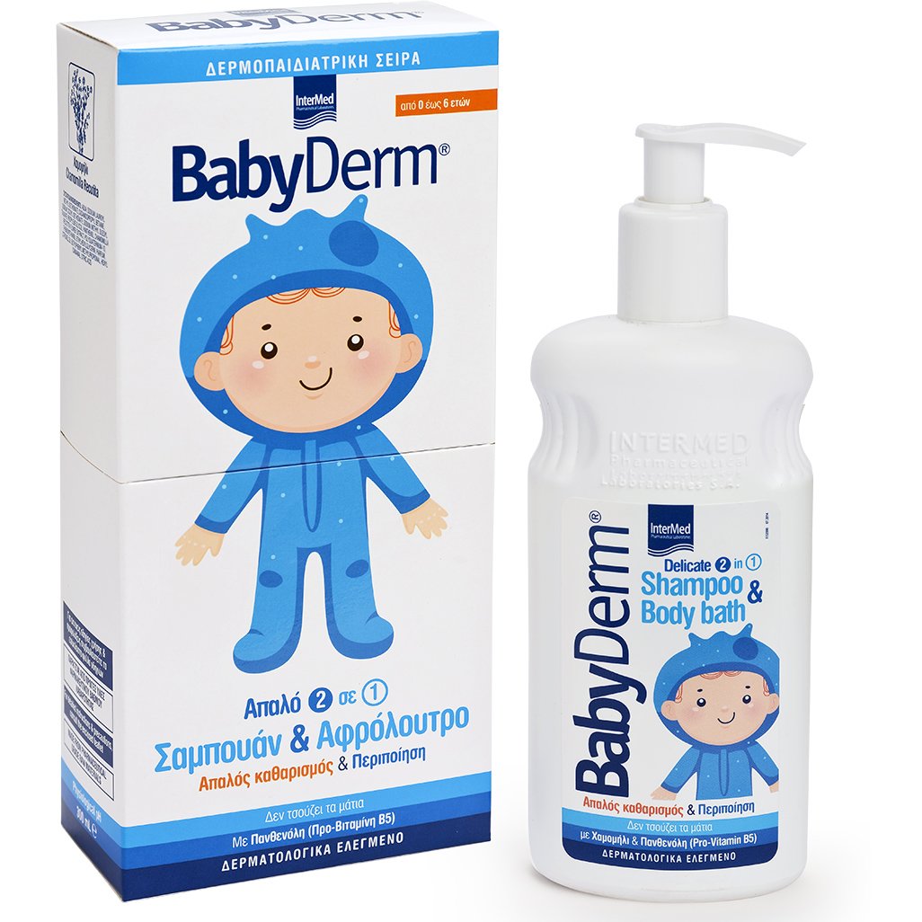 Babyderm Shampoo & Body Bath Σαμπουάν & Αφρόλουτρο, Απαλός Καθαρισμός & Περιποίηση για Ηλικίες από 0 Έως 6 Ετών 300ml