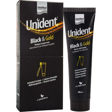 Intermed Unident Black & Gold Toothpaste Λευκαντική Οδοντόπαστα με Μαύρη Χρώση Ειδικά Σχεδιασμένη για Καθημερινή Χρήση 100ml
