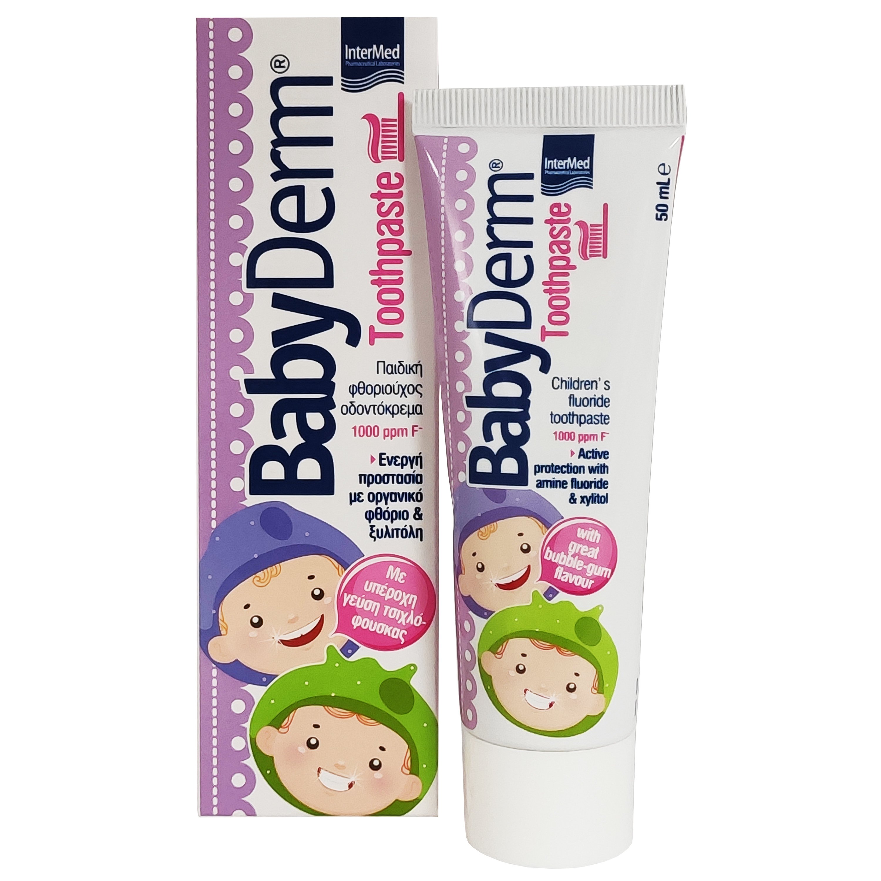 BabyDerm Toothpaste Παιδική Φθοριούχος Οδοντόκρεμα με Γεύση Τσιχλόφουσκα 50ml