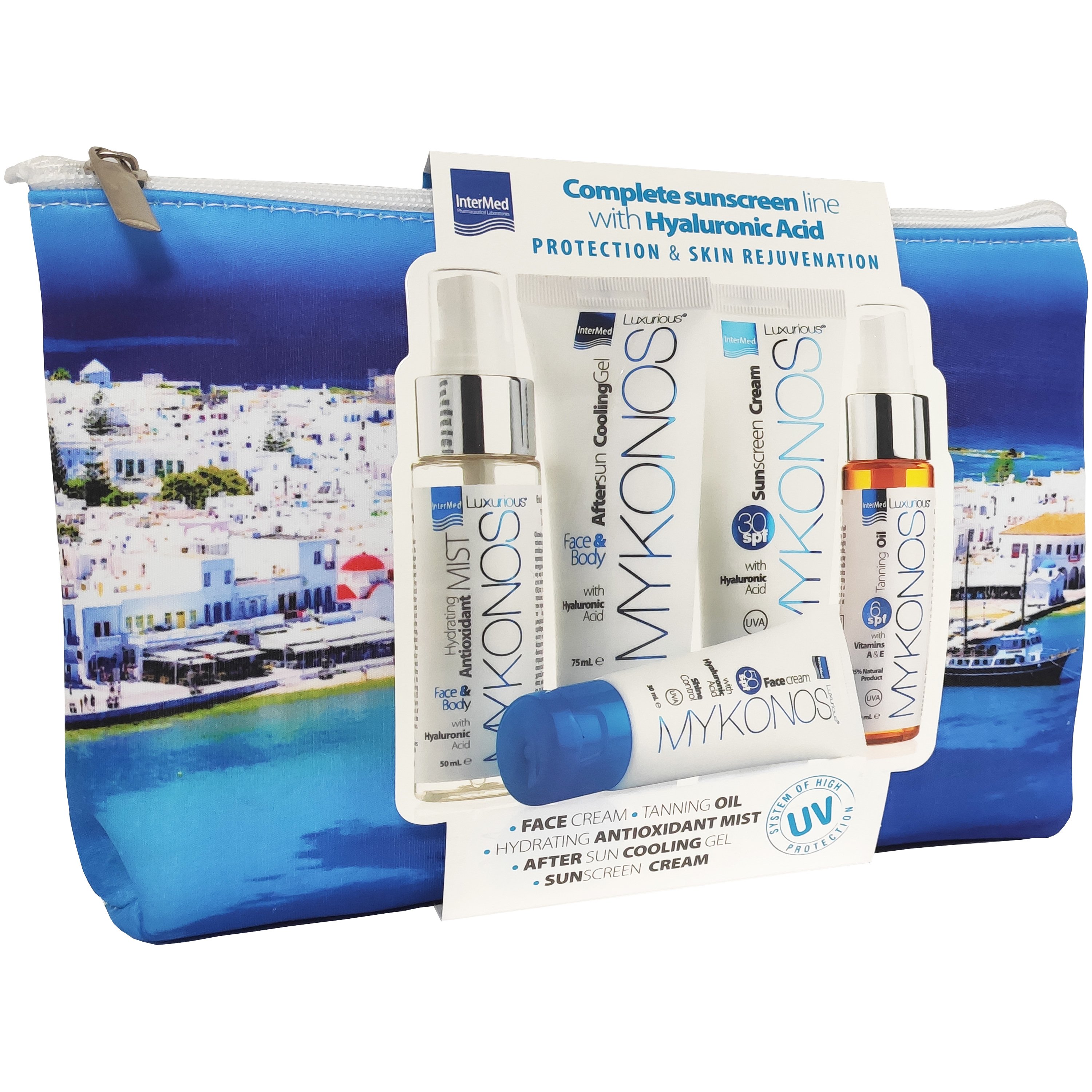Luxurious Mykonos Travel Kit Σετ Ταξιδιού Αντηλιακής Προστασίας με 5 Mini Προϊόντα