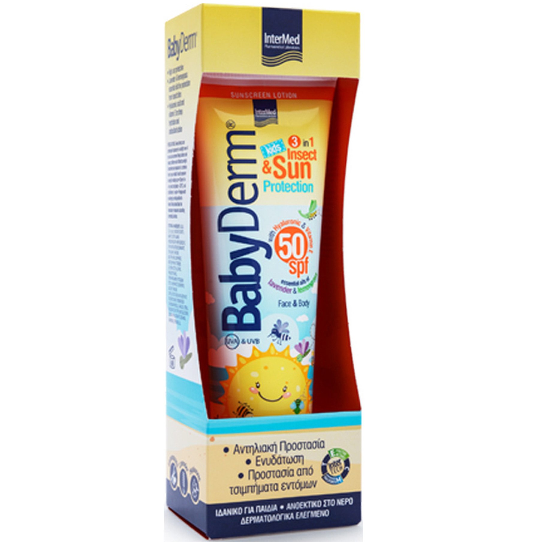InterMed Intermed Babyderm Kids 3in1 Insect & Sun Protection Lotion Spf50 Παιδικό Ενυδατικό Γαλάκτωμα Υψηλής Αντηλιακής Προστασίας & Προστασίας Από Τσιμπήματα Εντόμων 300ml