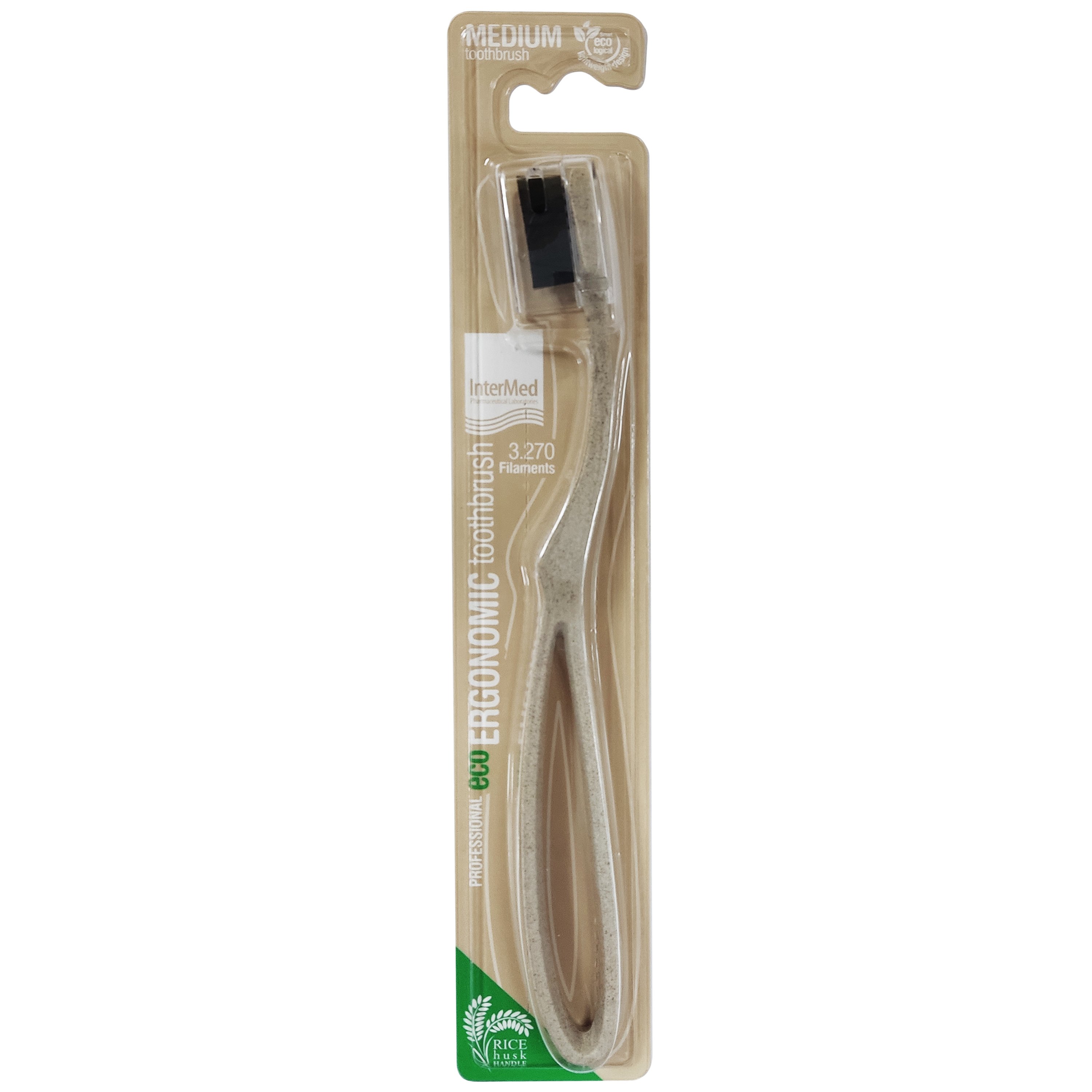 InterMed Professional Eco Ergonomic Toothbrush Medium Επαγγελματική Εργονομική Οδοντόβουρτσα Μεσαίας Σκληρότητας Μπεζ 1 Τεμάχιο