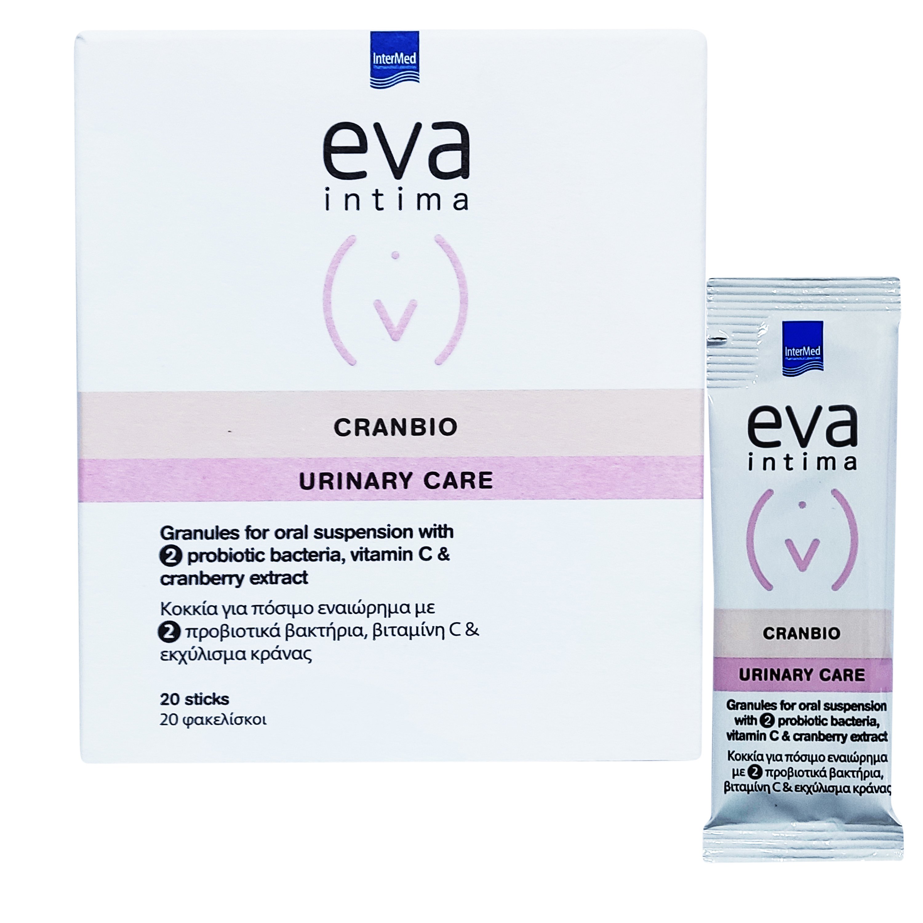Eva Eva Intima Cranbio Urinary Care Συμπλήρωμα Διατροφής για Καλή Υγεία του Ουροποιητικού Συστήματος & του Κόλπου 20 Φακελίσκοι