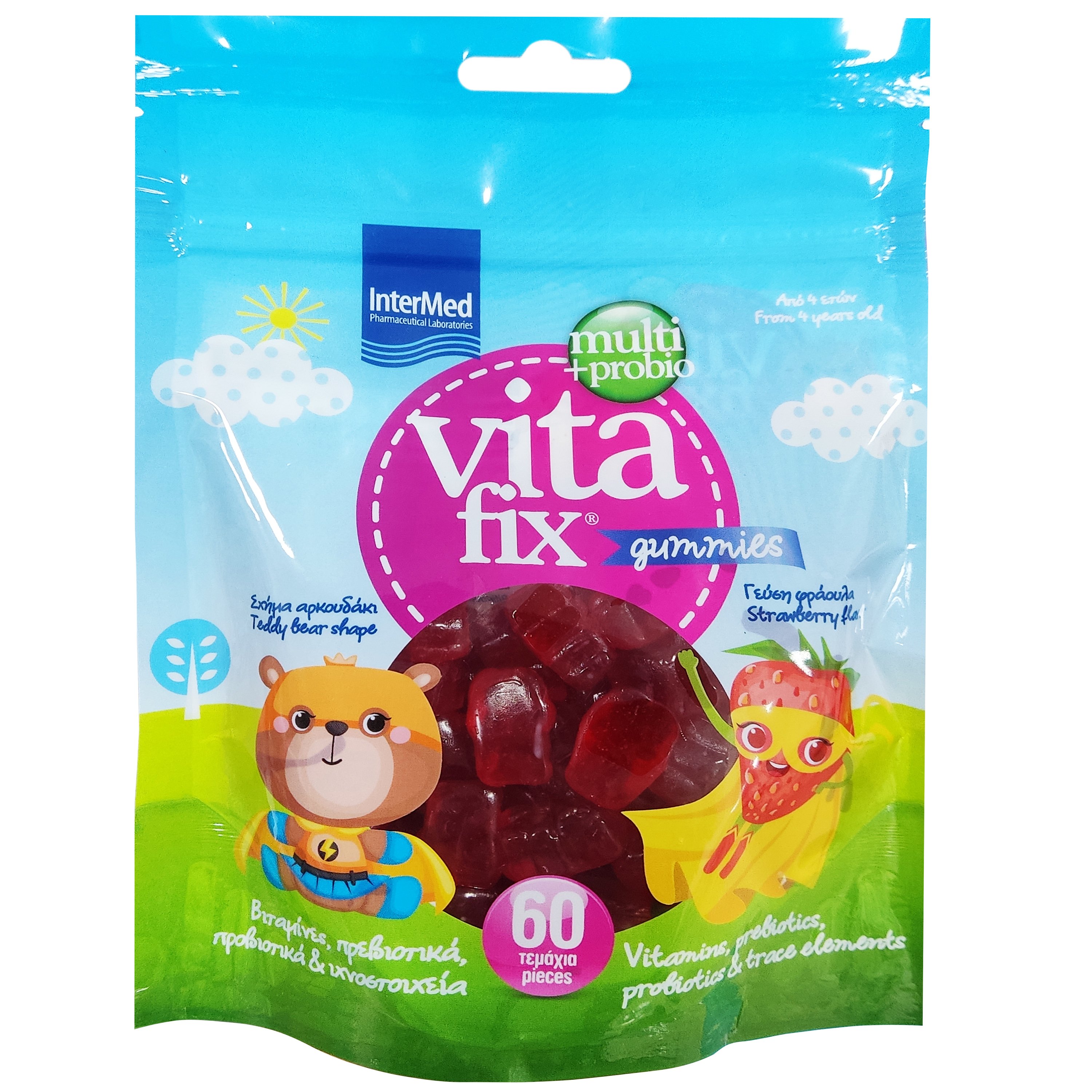 Intermed Vitafix Multi & Probio Gummies in Bag Ζελεδάκια με 9 Βιταμίνες, Πρεβιοτικά, Προβιοτικά & Ιχνοστοιχεία 60 Ζελεδάκια