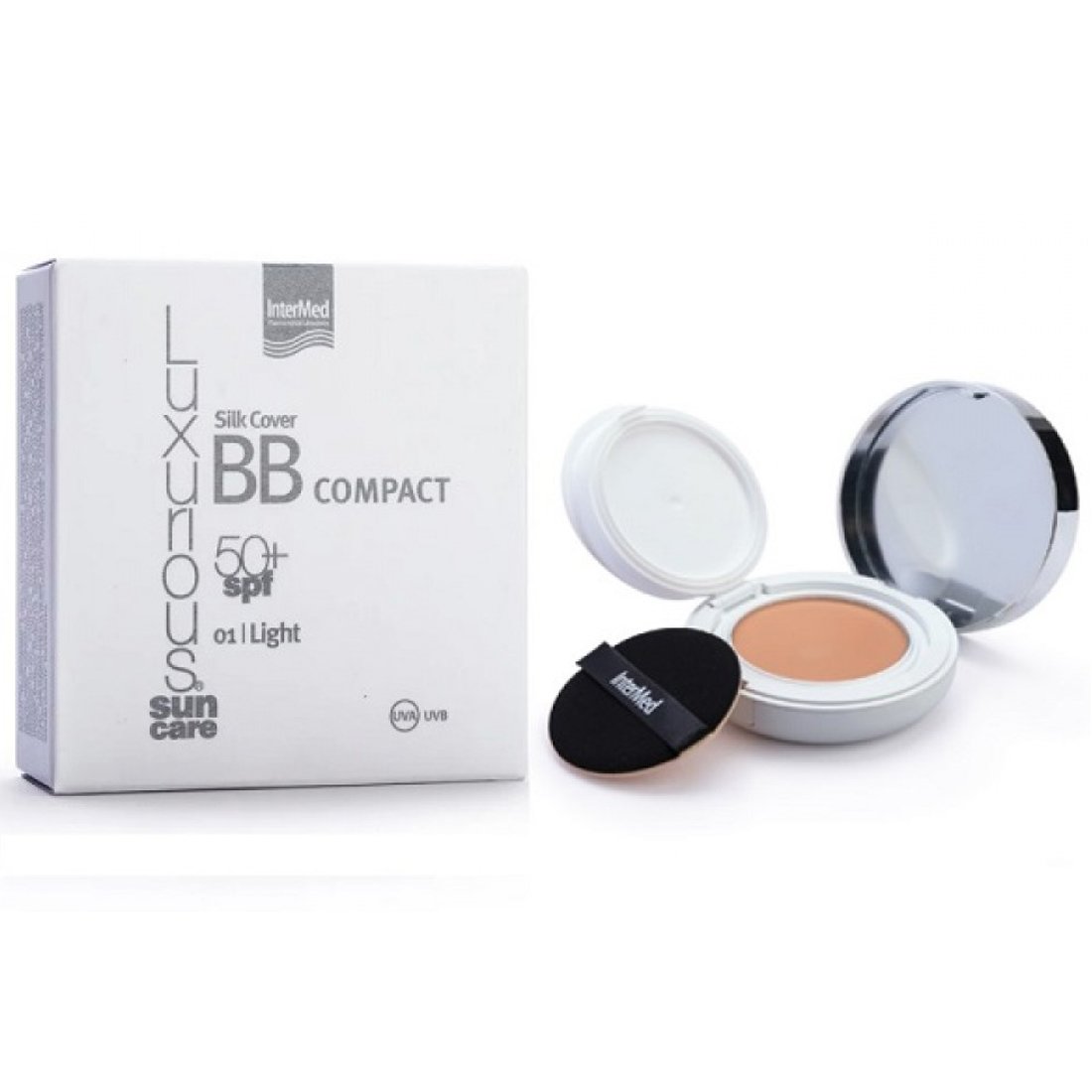 Luxurious Suncare Silk Cover BB Compact SPF50+ Πούδρα Πολύ Υψηλής Αντηλιακής Προστασίας για την Κάλυψη Ατελειών & Φυσικό Ματ Αποτέλεσμα 12g – Light