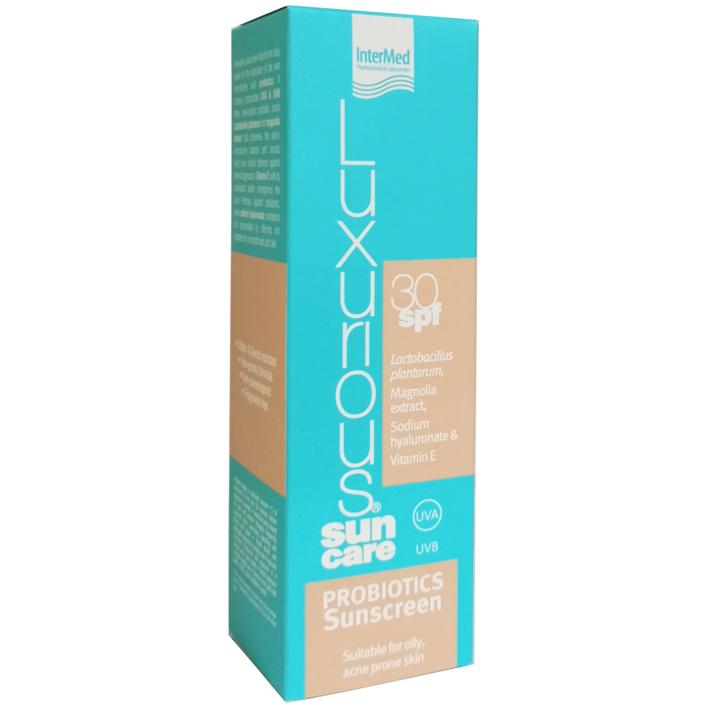 Luxurious Sun Care Probiotics Sunscreen Fluid Spf30 Αντηλιακό Γαλάκτωμα Προσώπου Υψηλής Προστασίας με Προβιοτικά, για Λιπαρές – Ακνεϊκές Επιδερμίδες 75ml