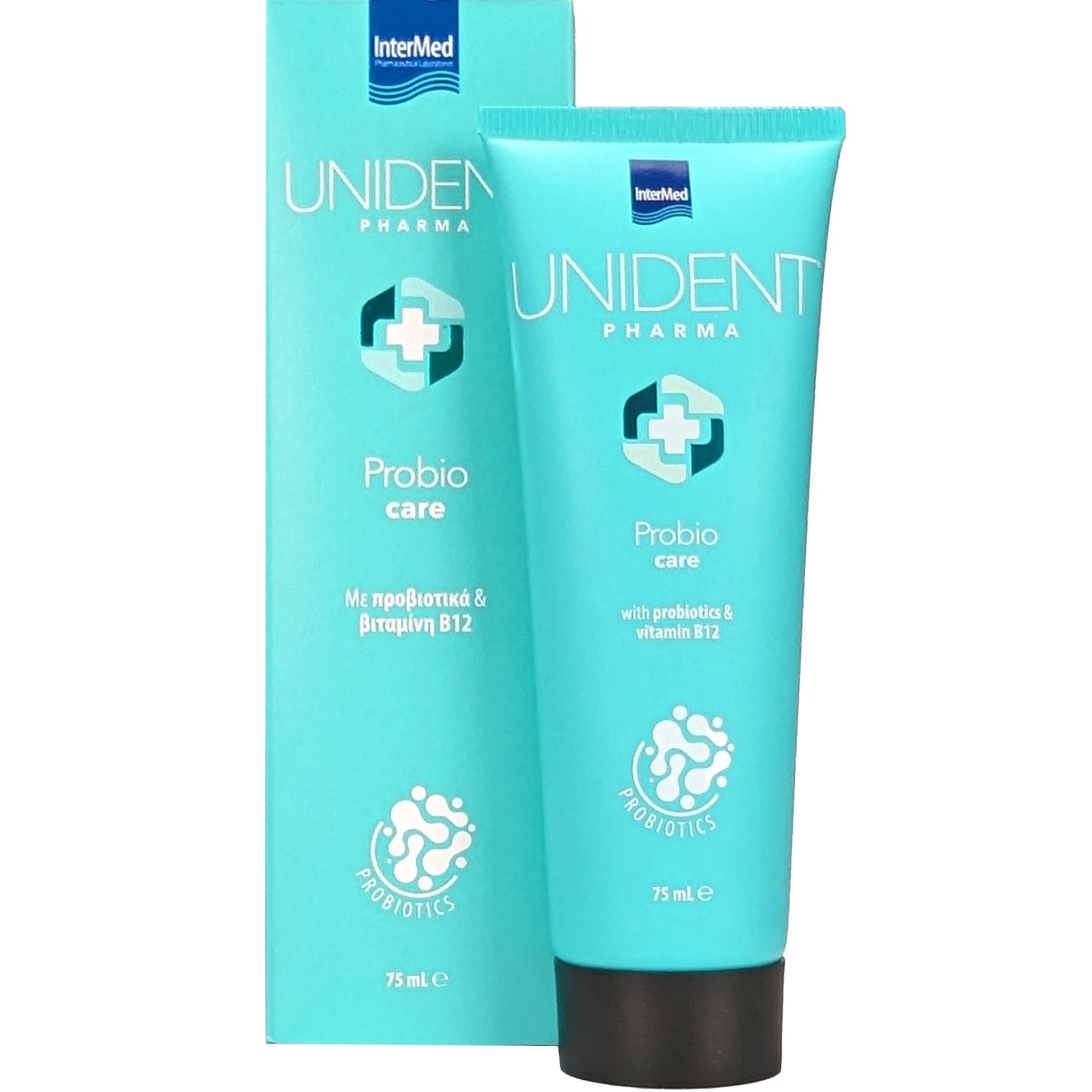 Intermed Unident Probio Care Φθοριούχος Οδοντόκρεμα με Προβιοτικά & Βιταμίνη Β12, 75ml