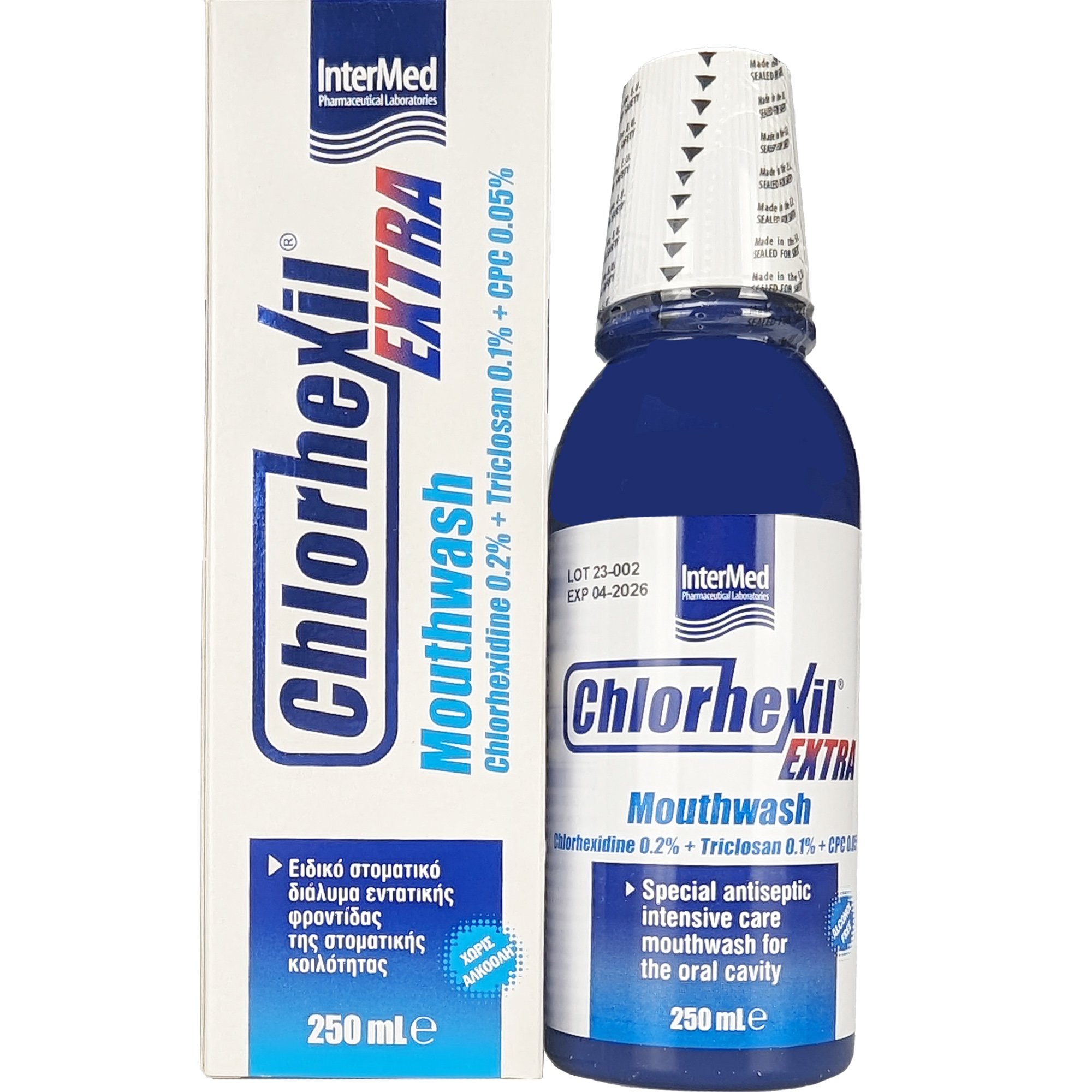 Chlorhexil Chlorhexil Extra Mouthwash Στοματικό Διάλυμα Εντατικής & Ισχυρής Αντιμικροβιακής Προστασίας Μακράς Διάρκειας 250ml 