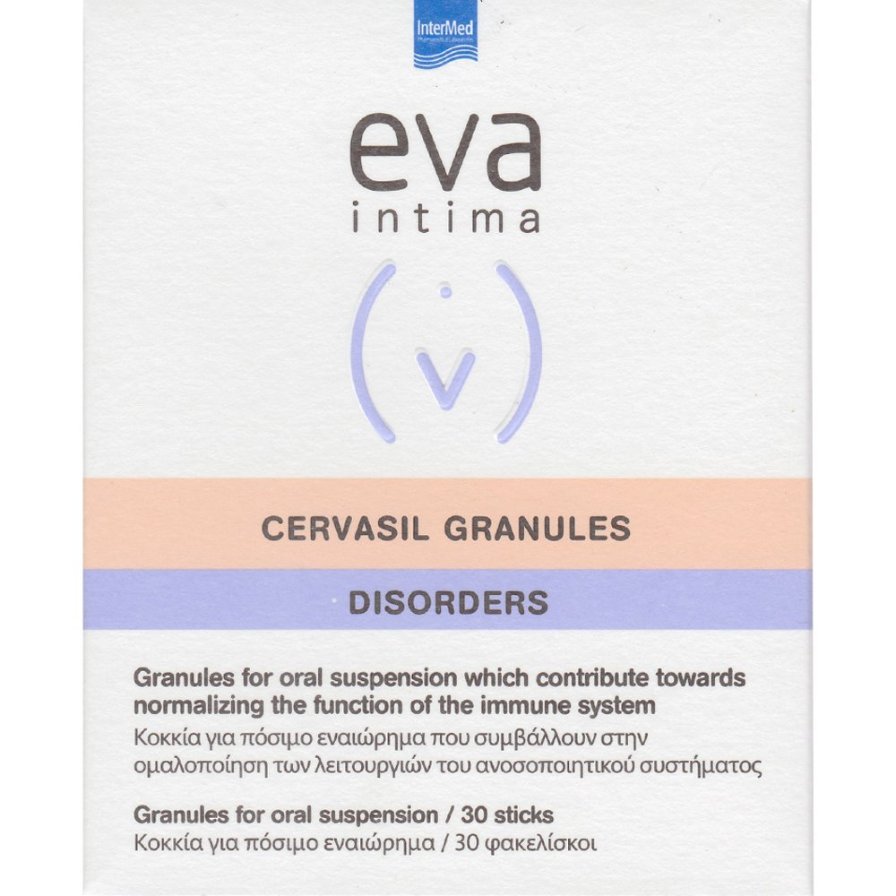Eva Intima Cervasil Granules Disorders Συμπλήρωμα Διατροφής Βιταμινών Β2, Β9 & Εκχυλίσματος Μανιταριού Shitake με Ανοσοτροποποιητική Δράση για Γυναίκες & Άνδρες με Γεύση Βερίκοκο & Γκρέιπφρουτ 30 Sachets