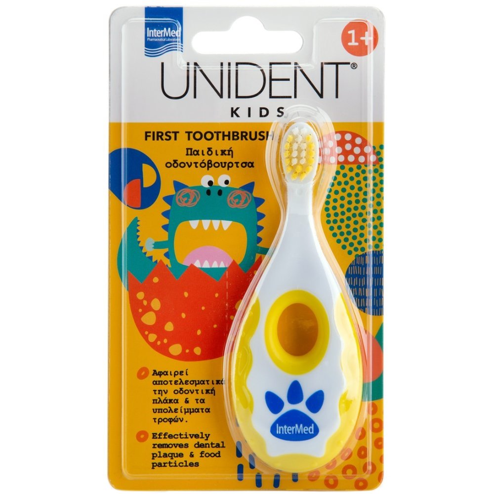 Intermed Unident Kids 1+ First Toothbrust Παιδική Οδοντόβουρτσα για Νεογιλά Δόντια με Ιδιαίτερα Μαλακές Ίνες 1 Τεμάχιο - Κίτρινο