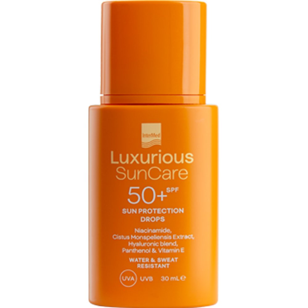 InterMed InterMed Luxurious SunCare Sun Protection Drops Spf50+ Λεπτόρρευστο Αντηλιακό Γαλάκτωμα Προσώπου Πολύ Υψηλής Προστασίας με Ενισχυμένο Συνδυασμό Φωτοσταθερών Φίλτρων 30ml
