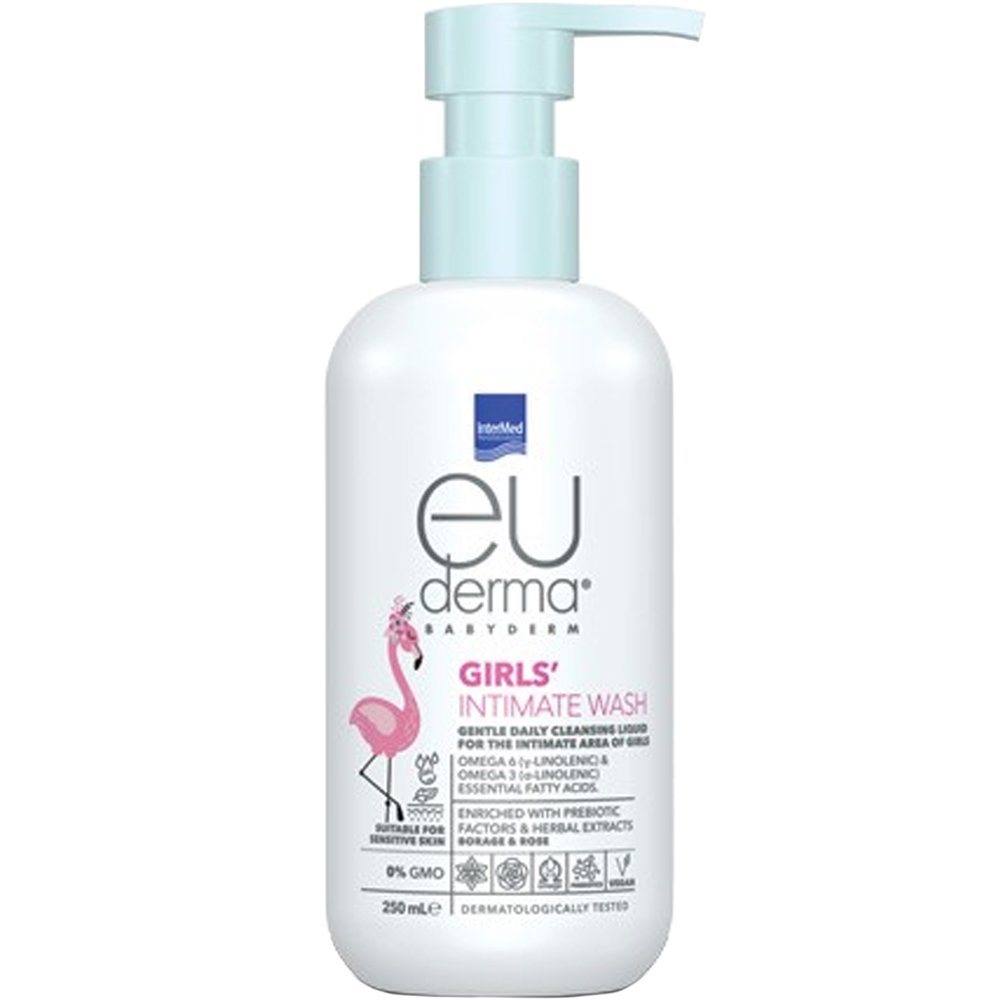Intermed Eu Derma Babyderm for The Intimate Area of Girls Gentle Daily Cleansing Liquid Καθημερινό Καθαριστικό Υγρό για την Ευαίσθητη Περιοχή των Κοριτσιών από τη Γέννηση έως & την Πρώτη Περίοδο 250ml