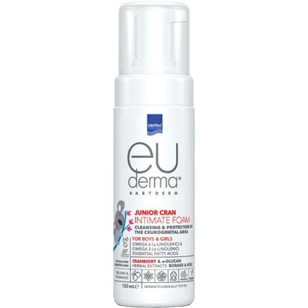 Intermed Eu Derma Babyderm Cleansing & Protection of The Crurogenital Area Junior Cran Intimate Foam Αφρός Καθημερινού Καθαρισμού της Γεννητικής Περιοχής για Αγόρια & Κορίτσια με Εκχύλισμα Κράνμπερι 150ml