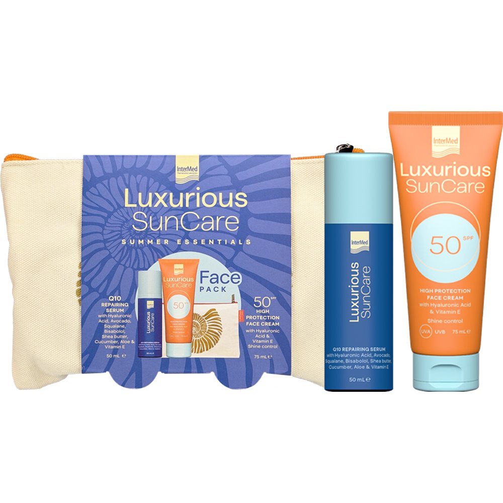 Luxurious Luxurious SunCare Promo Q10 Repairing Serum 50ml & High Protection Face Cream Spf50, 75ml & Δώρο Νεσεσέρ 1 Τεμάχιο