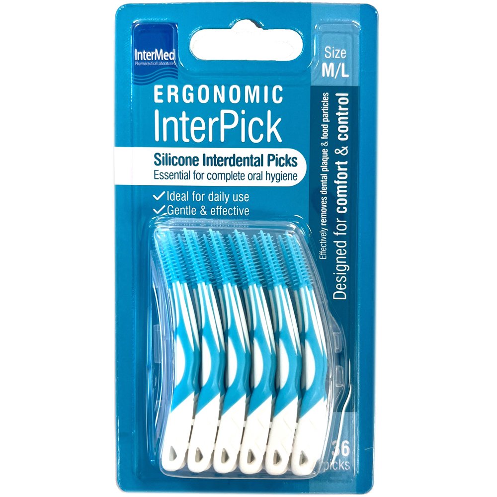 Intermed Ergonomic Inter Pick Silicone Interdental Picks Σιλικονούχα Μεσοδόντια Βουρτσάκια Σχεδιασμένα για Απόλυτο Έλεγχο & Άνεση, 36 Τεμάχια M/L