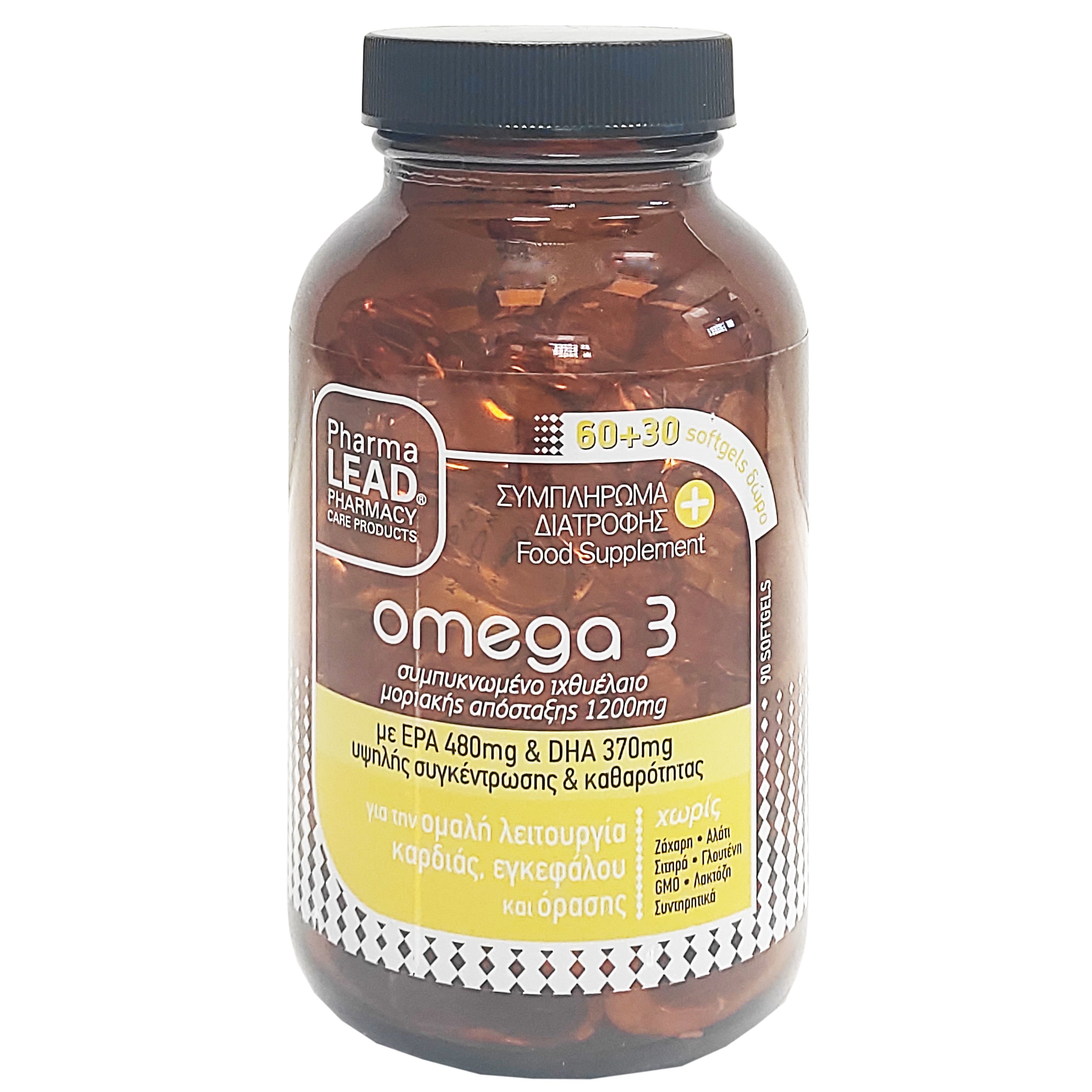 Pharmalead Omega 3 Συμπλήρωμα Διατροφής για την Ομαλή Λειτουργία Καρδιάς, Εγκεφάλου & Όρασης 60Softgels + 30 Δώρο