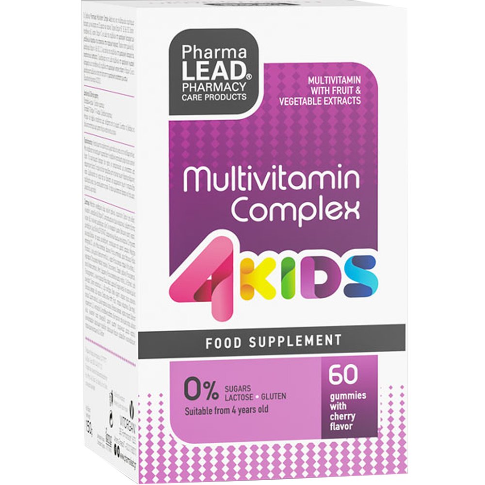 Pharmalead Multivitamin Complex 4Kids Συμπλήρωμα Διατροφής Πολυβιταμινών Μετάλλων & Ιχνοστοιχείων για Παιδιά για την Ενίσχυση του Ανοσοποιητικού, Ενέργεια, Γερά Οστά & Φυσιολογική Νοητική Επίδοση με Γεύση Κεράσι 60 Ζελεδάκια