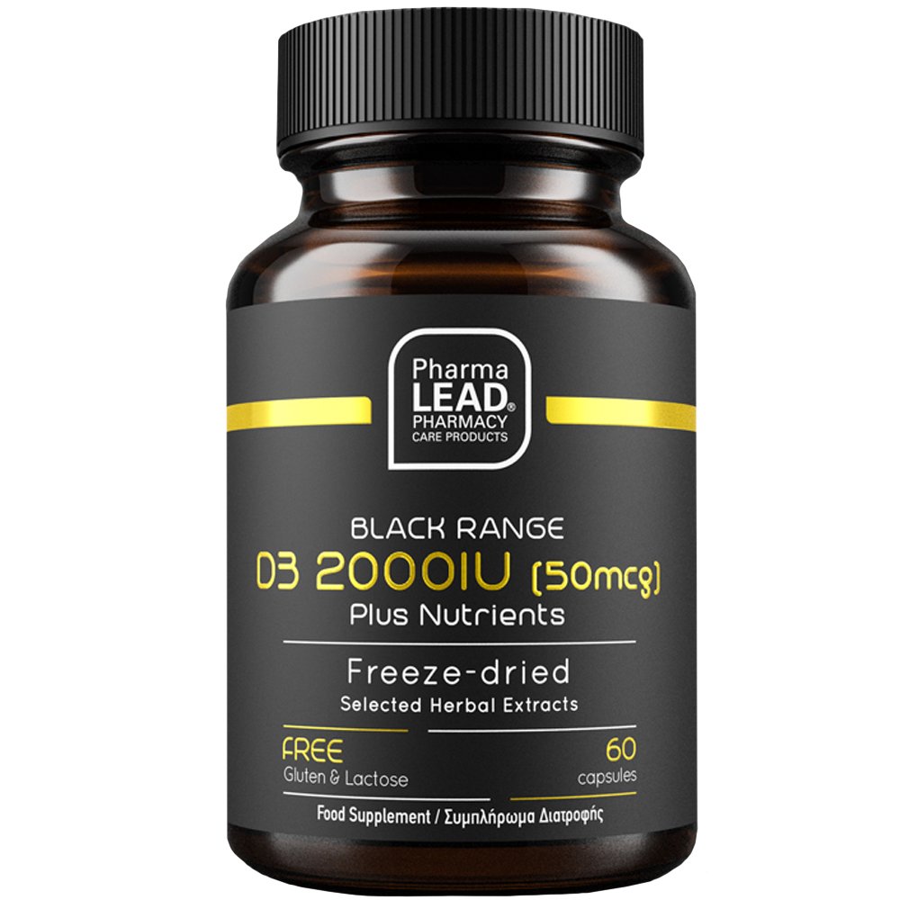 Pharmalead Black Range D3 2000IU (50mcg) Συμπλήρωμα Διατροφής Βιταμίνης D3, Κ1 & Λυοφιλιωμένα Φυτικά Εκχυλίσματα για Ενίσχυση του Ανοσοποιητικού Καλή Υγεία Οστών & Δοντιών 60caps