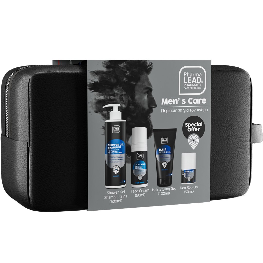 PharmaLead Pharmalead Men's Care Promo Shower Gel Shampoo 3in1 500ml & Face Cream 50ml & Hair Styling Gel 100ml & Deo Roll On 50ml & Δώρο Νεσεσέρ 1 Τεμάχιο