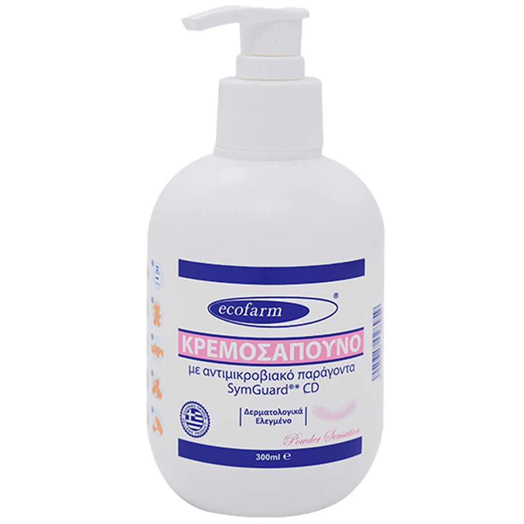 Ecofarm Hand Cleansing Liquid Soap with Antimicrobial Agent & Powder Sensation Κρεμοσάπουνο Χεριών με Αντιμικροβιακό Παράγοντα & Άρωμα Πούδρας 300ml