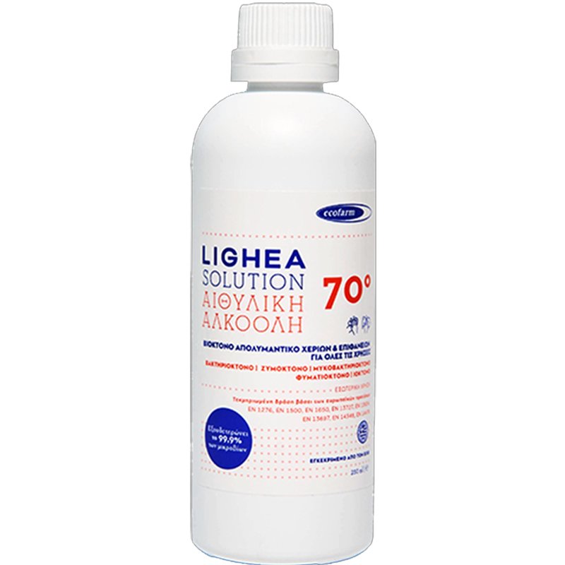 Ecofarm Lighea Solution 70° Βιοκτόνο Απολυμαντικό Χεριών & Επιφανειών με Αιθυλική Αλκοόλη για Όλες τις Χρήσεις 250ml