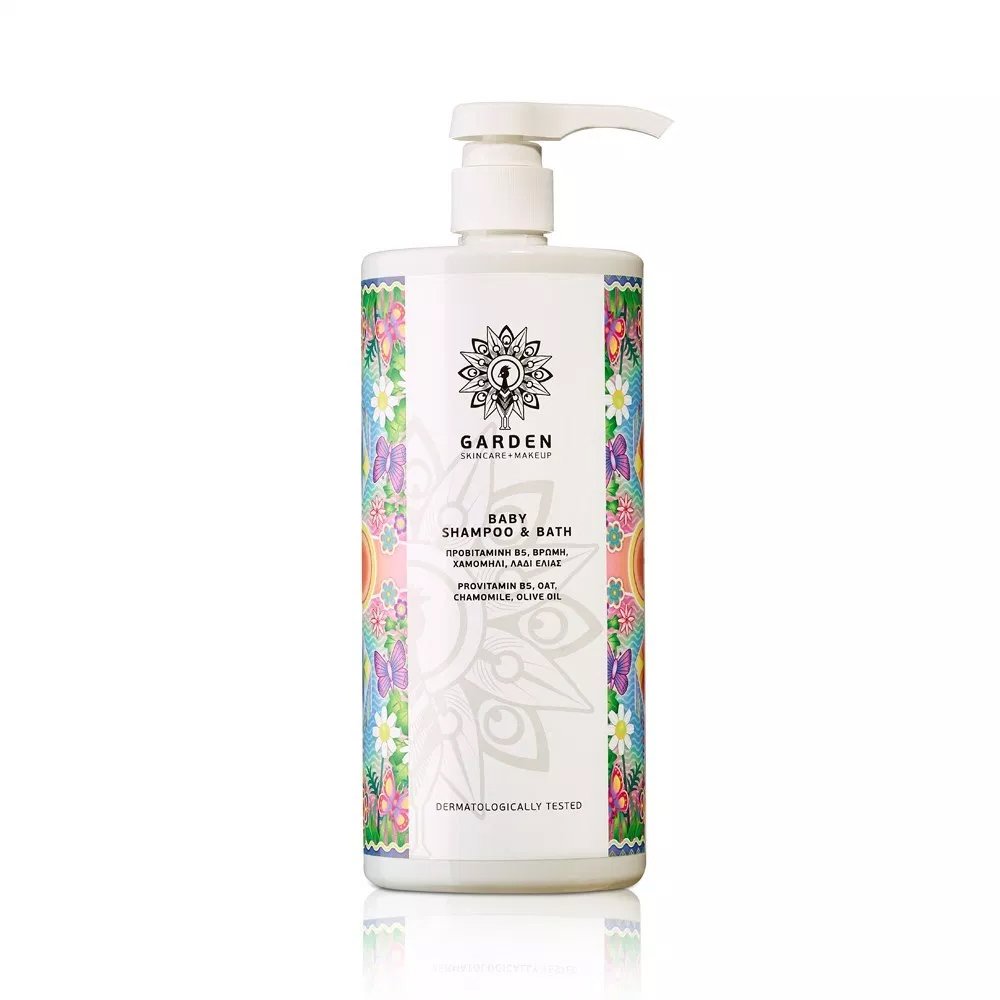 Garden Garden Baby Shampoo & Bath Απαλό Βρεφικό Καθαριστικό με Πανθενόλη, Βρώμη, Χαμομήλι & Λάδι Ελιάς 1Lt