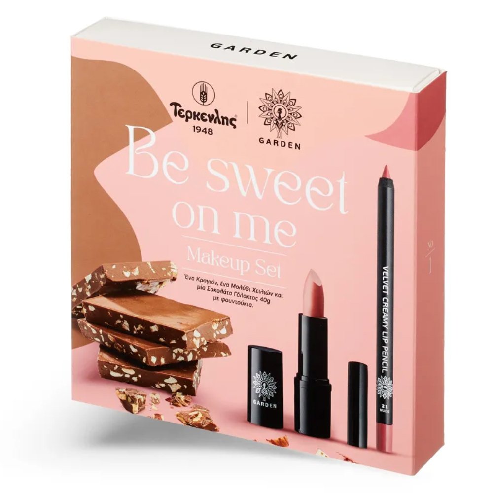 Garden Be Sweet on me Make up Set Intense Color Lipstick Matte 4.5gr & Velvet Creamy Lip Pencil 1.4gr & Milk Chocolate with Hazelnuts 40gr