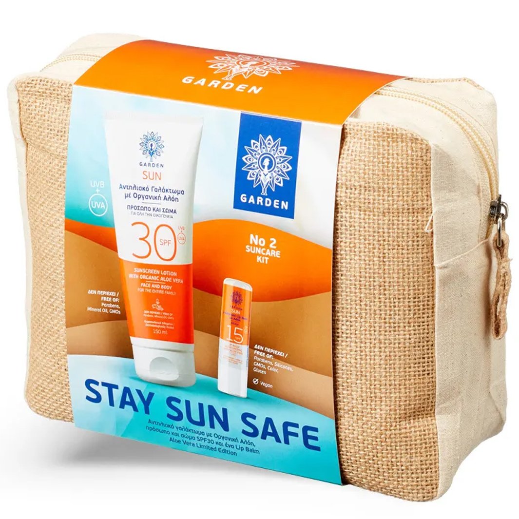 Garden Promo Stay Sun Safe No2 Suncare Kit Sunscreen Lotion Spf30 for Face & Body 150ml & Lip Balm Spf15, 4.5g & Νεσεσέρ